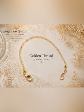 “Golden Thread”- Genuine Faceted Citrine Dainty Bracelet Gold Tone 7–7.5”